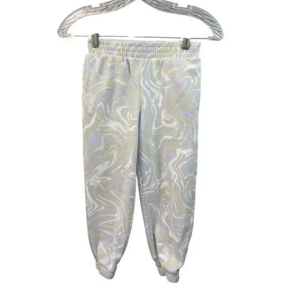 Vintage‎ Style Marble Print Jogger Pants With Elastic Waist & Cuffs